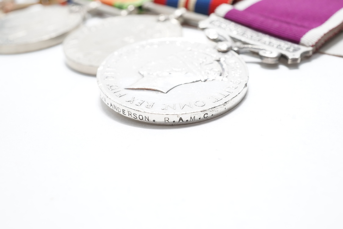 A WWII medal group awarded to Sqdn. Ldr. J.M. Anderson. R.A.F., also engraved under the ranks of Private (7260344), and Flight Officer, comprising of seven medals (three engraved)